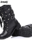New Winter Women Buckle Motorcycle Boots British Style Gothic Punk Low Heel Black Botas Mujer Shoe Plus