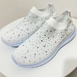 Fashion Crystal Platform Sneakers Women 2024 Plus Size Breathable Mesh Flats Woman Comfy Slip On Non-Slip Running