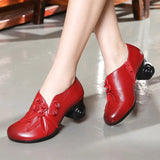 2020 National Wind Women Shoes Genuine Leather High Heel Shoes Round Toe Thick Heel Shoes Business Work Shoes
