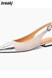 Size 34-39 Flats Sandals For Women Real Leather Low Heels Shoes For Women 2023 Summer Slingback Buckle Chunky