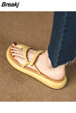 Buckle Thick Sole Sandals for Women Summer New Fashion Casual Rhinestone Roman Shoes Pu Leather Flat Sandalias De