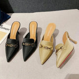 High Heel Sandals Women Summer New Fashion Baotou Half Slippers Women's Outwear Pointed Slippers