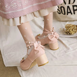 Spring Summer Ladies Platform Cute Bow Princess Mary Jane Lolita Shoes Party High Heel Cross Strap Buckle Girl Sweet Women