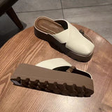 Breakj Half Slippers Women Wear 2025 Spring And Summer New Retro Fashion Pine Cake Thick Bottom Comfortable Lazy People Cool