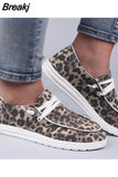 Autumn Women Canvas Shoes Solid Leopard Breathable Lace-Up Sneakers Slip On Loafers Lazy Casual Round Toe Vulcanized