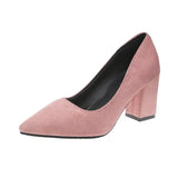 Breakj High-Heeled Velvet Single Shoes Women's Coarse Heel And Light-Mouthed Pointed Fashion Shoes Ladies