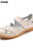 New Genuine Leather Women's Summer Sandals Cut-Outs Woman Flats Shoes Breathable Female Beach Loafers Soft Mother