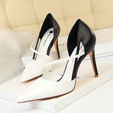 Breakj Korean Version Of Fashion Sweet High Heels Women's High With Shallow Mouth Pointed Head Color Hollow One Word Belt Show Thin Single