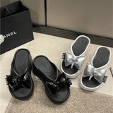Breakj Summer New High-Hed Of 8Cm Verbs Drag Women Wearing Fashion Thick-Bottomed Bows And Feet Beach Toe