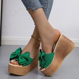 Breakj Cool Drag Bow Thick Bottom Slippers Women's Summer Slope And Loose Cake One-Word Drag High And Casual