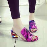 2020 New Colorful Rhinestone Crystals Heels Peep Toe Summer Women's Shoes Woman Sandals Slippers Large sizes