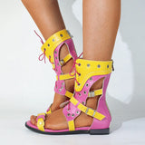2023 INS Hot Sale Gladiator Women Sandals Mixed Color Flat With High Quality Zipper Big Size 43 Open Toe Women
