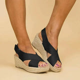 Sandal Shoe Summer Heels Med Clogs Wedge Espadrilles Platform Large Size Suit Female Beige Without Girls Fashion Handmade
