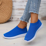 Blue Breathable Knitted Flats for Women Autumn Plus Size Soft Sole Sock Sneakers Woman Slip On Non Slip Tennis Shoes