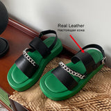 Size 33-40 Women Sandals Rome Real Leather Wedges Heel Summer Shoes For Women 2023 Fashion Chain Casual Platform