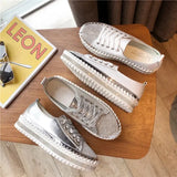 Women Crystal Shoes 2023 spring Fashion Bing Lace Up Ladies Casual Shoes Comfortable Round Toe Platform Sneakers white